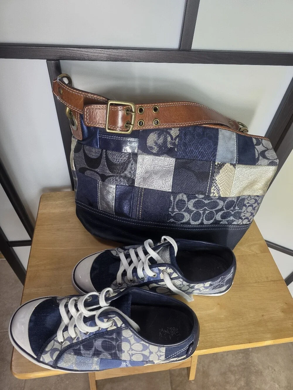 Coach Patchwork Navy & Metallic Gold Shoulder Bag - Navy Coach Sneakers SIZE 11